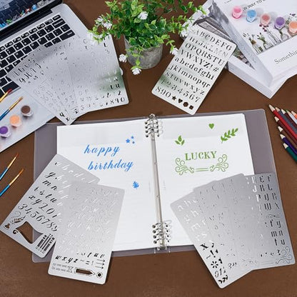 9PCS Metal Stencils Wood Burning Tool Stencil Metal Letter Stencils for Journaling Engraving Stencil for Engraving Pen Wood Carving Drawing Scrapbooking Journal Craft DIY (9 Count)