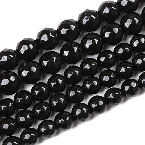 45pcs 8mm Natural Faceted Black Agate Stone Beads for Jewelry Making Energy Healing Beads DIY Bracelet Necklace Accessories 15"