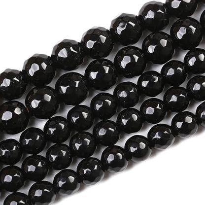 60pcs 6mm Natural Faceted Black Agate Stone Beads for Jewelry Making Energy Healing Beads DIY Bracelet Necklace Accessories 15"