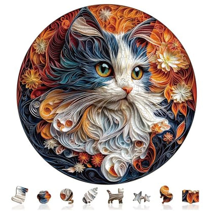 Flower the Maine Coon Cat Puzzles Adults Gifts for Women Men Wooden 280 Pieces 13.4x13.4in
