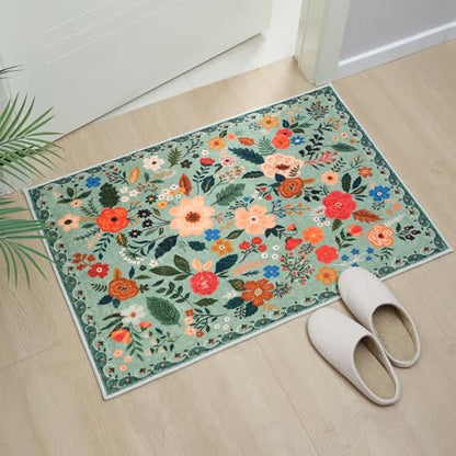 Door Mat Indoor Entrance 2x3 Rug Machine Washable Boho Floral Small Area Rug Non