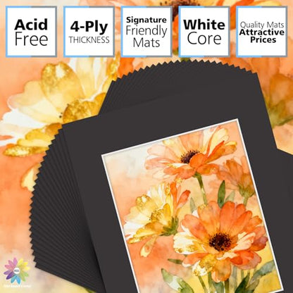 Mat Board Center 50 Pack 11x14 Picture Mat for 8x10 Photo Black