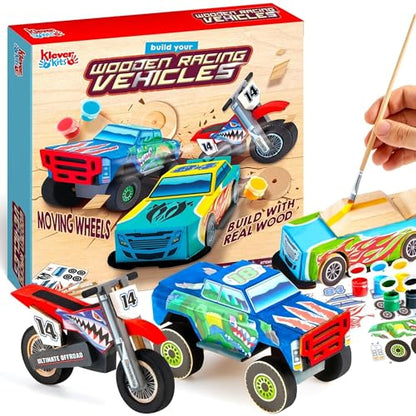 Kids Craft Kit Build & Paint Your Own Wooden Race Car Art & Craft Kit DIY Toy Make Your Own Car Truck Toy Construct and Paint Kit