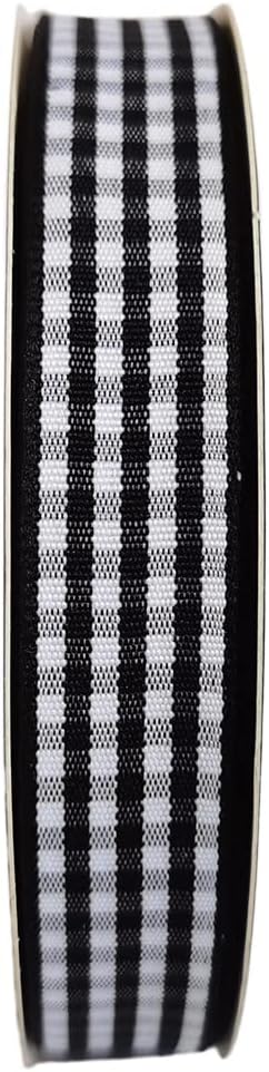 Black and White Wovon Edge Gingham Ribbon 25 Yard Each Roll 100% Polyester (5/8", Black) - Crafty Corner