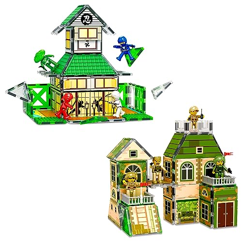 102pc Magnet Tile Building Block Ninja & Troop Theme Double Sided Printings 2in1 with 8 Character Figures Magnetic Tiles Construction Playset Fine Motor Skill STEM Educational Age3+ PTQ02 (3 Count)
