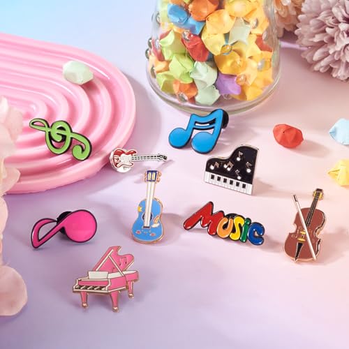 Beadthoven 9pcs Musical Instrument Badge Brooch Pins Fashion Metal Music Notes Symbols Enamel Lapel Pin Backpack Clothes Jewelry Gift Cute Cartoon Pin for for DIY Backpacks Bags Jackets Hat Decoration
