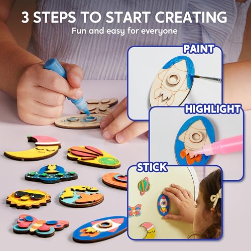 12 Glow in The Dark Wooden Magnets for Kids (12 Count)