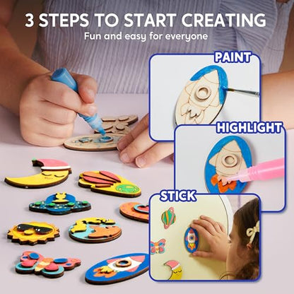 12 Glow in The Dark Wooden Magnets for Kids (12 Count)