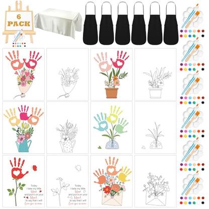 6 Sets Mother's Day Crafts DIY Kit Flower Bouquet Handprint Art Craft Gifts for Mom from Daughter or Son 8 x 10 Inch Handprint Flowers Bouquet Kit for Mother Grandma Birthday Supplies (6 Count)
