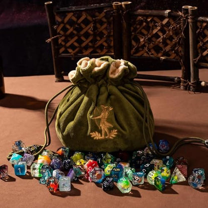 Large DND Dice Bag with Pocket Olive Green Storage Bag for D&D Games