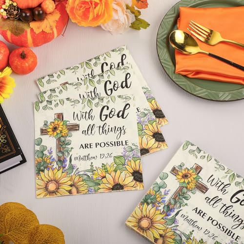60 Pcs Sunflower Christian Cocktail Paper Napkins 6.5 x 6.5 Inches