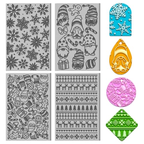 4PCS Christmas Polymer Clay Texture Sheets Set for Using with Clay Cutters (4 Count)