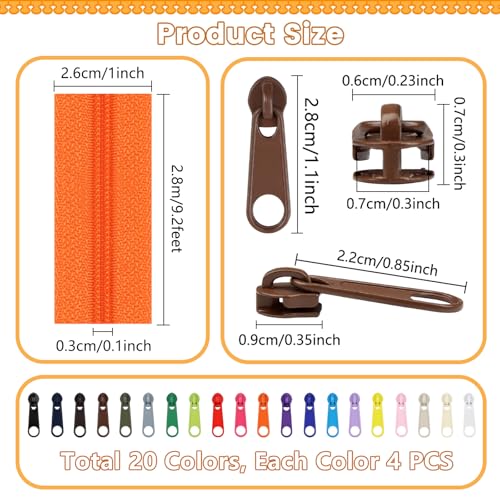 62 Yards 20 Pieces Sewing Zippers #3 Nylon Coil Zippers Assorted Zipper for Sewing with 80 Zipper Sliders for DIY Tailor Sewing Crafts Supplies
