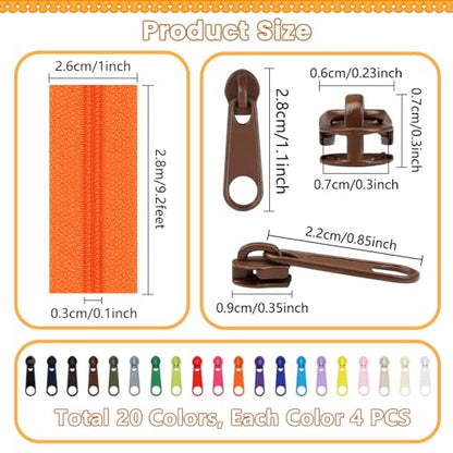 62 Yards 20 Pieces Sewing Zippers #3 Nylon Coil Zippers Assorted Zipper for Sewing with 80 Zipper Sliders for DIY Tailor Sewing Crafts Supplies