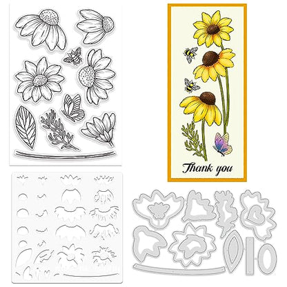 Daisy Flower Stamps and Dies and Layering Coloring Stencil Set (3 Count)