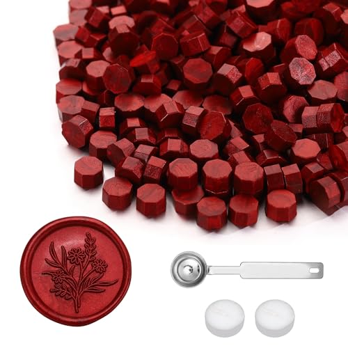 360Pcs Blood Red Sealing Wax Beads with 2 Spoons and 4 Tea Candles for Wax Seal Stamps (360 Count)