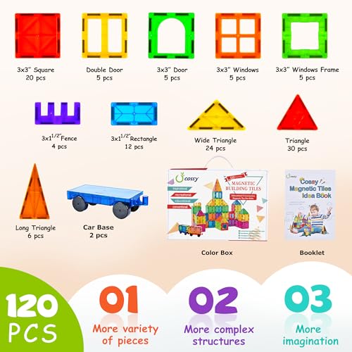 120Pcs Magnetic Tiles Magnetic 3D Building Blocks Set