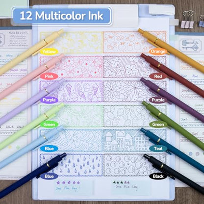 12 Pcs Color Pens for Journaling 0.5mm Fine Point Colored Gel Ink Pen (12 Count)