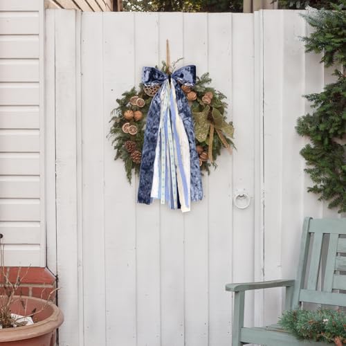 Large Blue Velvet Ribbon Bow for Wreath