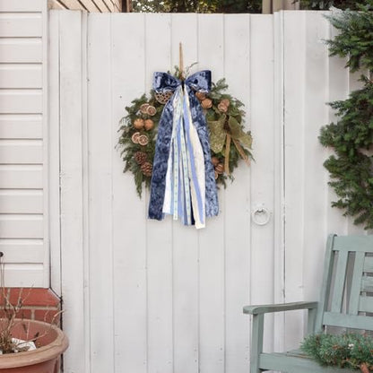 Large Blue Velvet Ribbon Bow for Wreath
