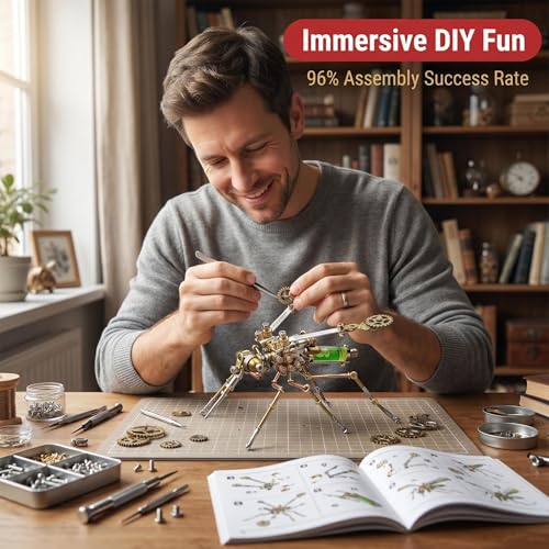 3D Metal Model Mechanical Kits Steampunk Insects Mosquito Puzzle for Adults 140+ Parts 3 Hours Build Cool Desk Decor Christmas & Birthday Gift for Men Father (100 Count)