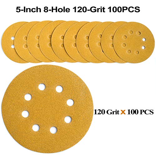 5-Inch 8-Hole Hook and Loop Sanding Discs 120-Grit, 100-Pack (100 Count)