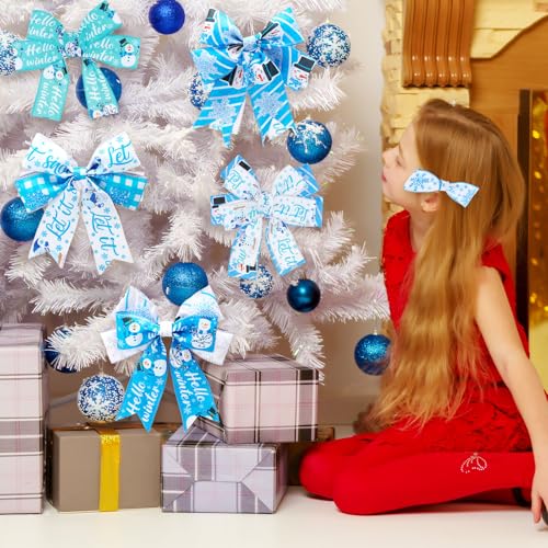 12 Rolls Winter Wired Ribbon 2x5Yd Snowman Glitter for Wreaths (12 Count)