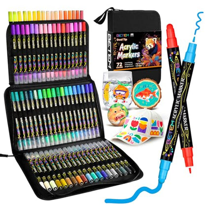 72 Colors Dual Tip Acrylic Paint Markers (72 Count)
