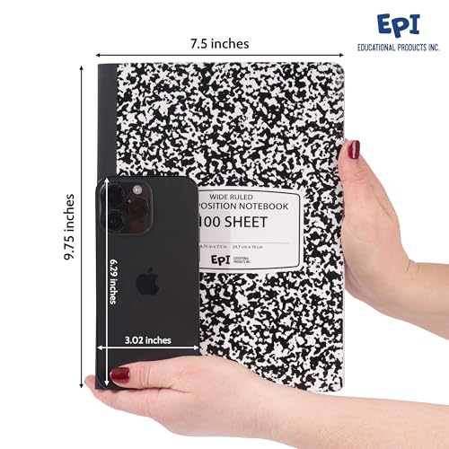 12 Pack EPI Marble Hardcover Wide Ruled Composition Notebook (12 Count)