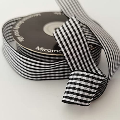 1 Inch Black and White Woven Edge Gingham Ribbon 25 Yards Each Roll 100% Polyester (75 Foot)