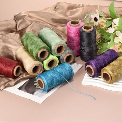 Waxed Thread 197 Yard 1mm 210D Flat Wax Thread Polyester Waxed String for Leather Sewing Hand Weaving Book Binding Home Decoration