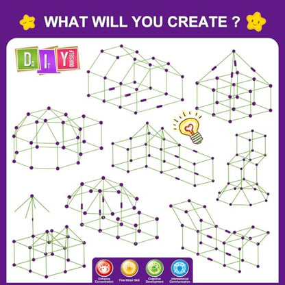 100 PCS Glow in The Dark Fort Building Kit for Kids (100 Count)