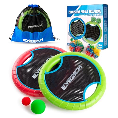 Bouncy Paddle Ball Game for Kids with 2 EVA Foam Trampoline Paddles and 4 Balls