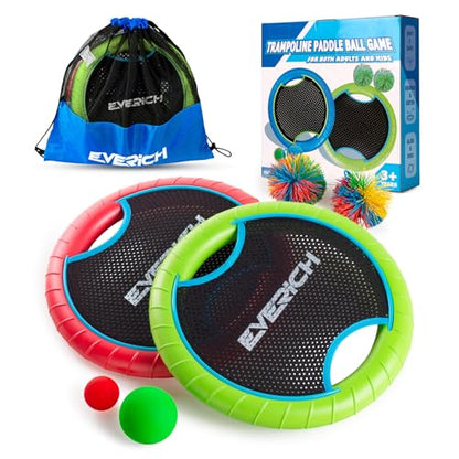 Bouncy Paddle Ball Game for Kids with 2 EVA Foam Trampoline Paddles and 4 Balls