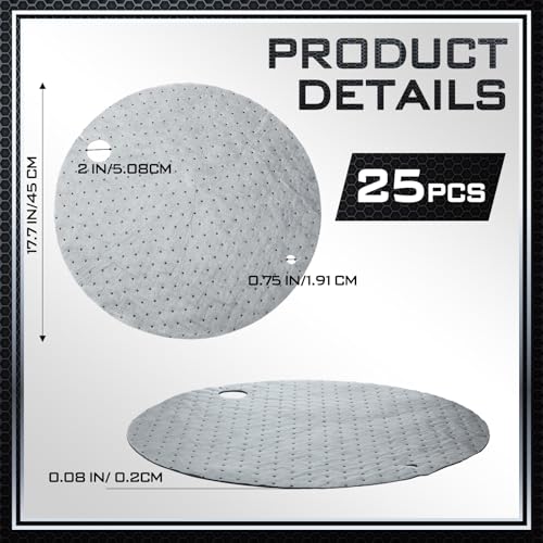 25 Pcs Drum Top Oil Absorbent Pads for 30 Gallon Drums Barrel Absorbent Pads Mat 17.7" Diameter Lid Oil Mat with Bungs 0.75" and 2" Diameter (25 Count)