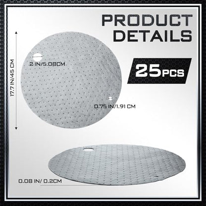 25 Pcs Drum Top Oil Absorbent Pads for 30 Gallon Drums Barrel Absorbent Pads Mat 17.7" Diameter Lid Oil Mat with Bungs 0.75" and 2" Diameter (25 Count)