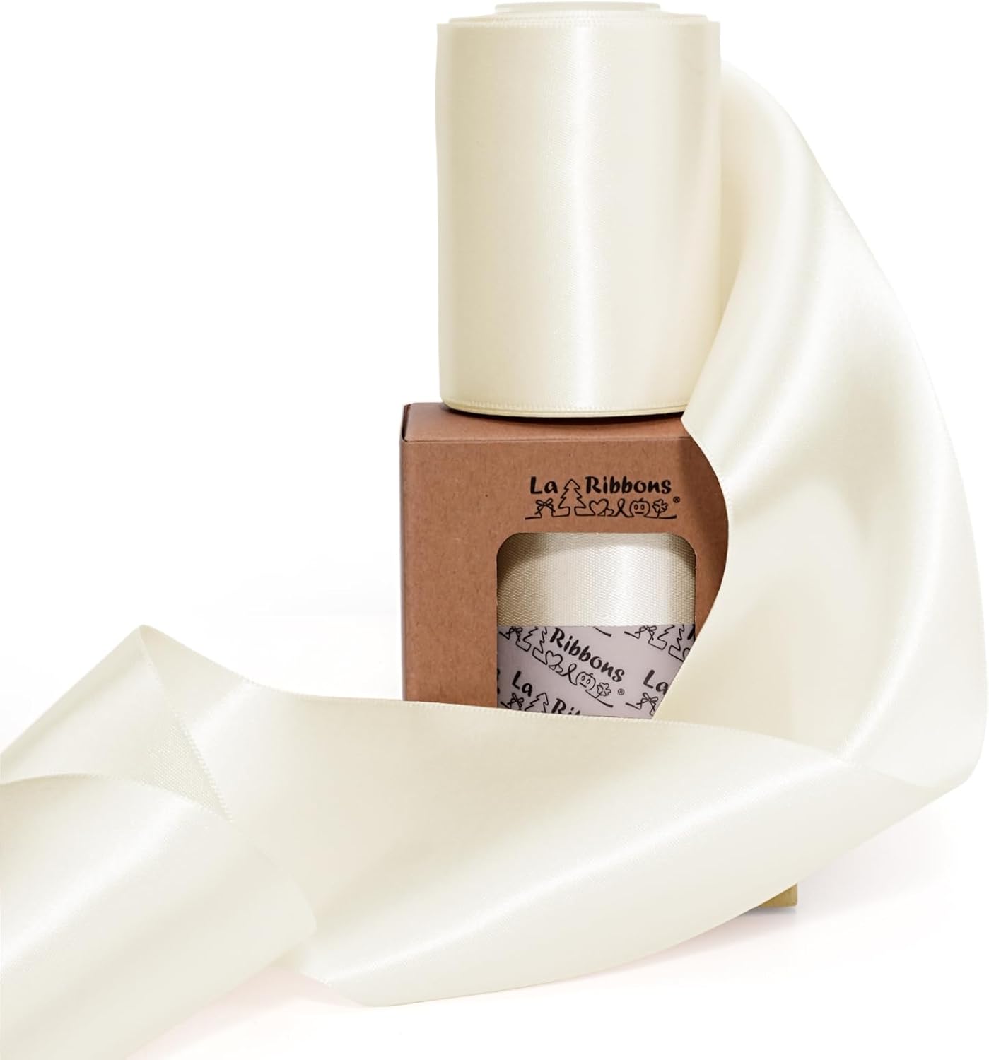 LaRibbons Ivory Satin Ribbon 3 Inch 10 Yards Double Faced Luxury White Cream Silk Ribbon for Gift Wrapping Flower Bouquets Bow Christmas Wedding Party Decoration - Crafty Corner