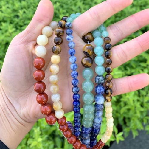 35pcs Adabele Natural Multiple Gemstone Amethyst Lapis Lazuli Sodalite Aventurine Tiger Eye Yellow Jade Red Jasper 10mm Round Chakra Stone Beads (36 Count)