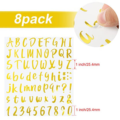 576 Pcs 8 Sheets Letters Stickers Vinyl Alphabet Number Decals Back to School Supplies for Water Bottles Cups Mailbox Scrapbooking Bulletin Board Classroom Decor