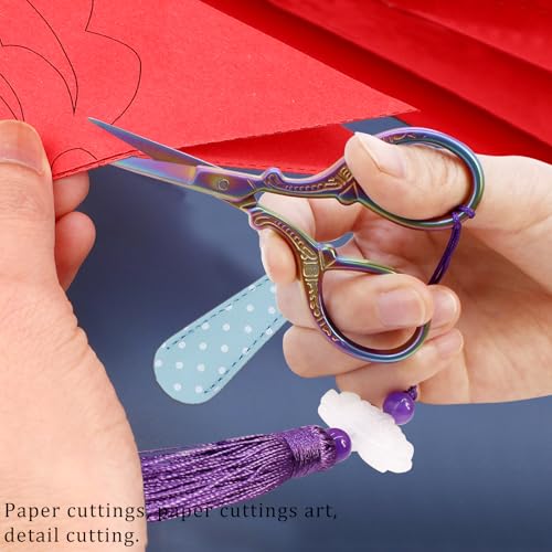 Sewing Embroidery Scissors with Cover Tassel Sharp Stainless Steel Tip Scissor Dressmaker Shears Crane Sewing Scissors for Thread Cross