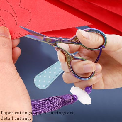 Sewing Embroidery Scissors with Cover Tassel Sharp Stainless Steel Tip Scissor Dressmaker Shears Crane Sewing Scissors for Thread Cross