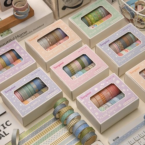 20 Rolls Basic Washi Tape Set Japanese Arts Adhesive Tapes Simple Patterns Decorative Masking Tape Sets for Craft (20 Count)