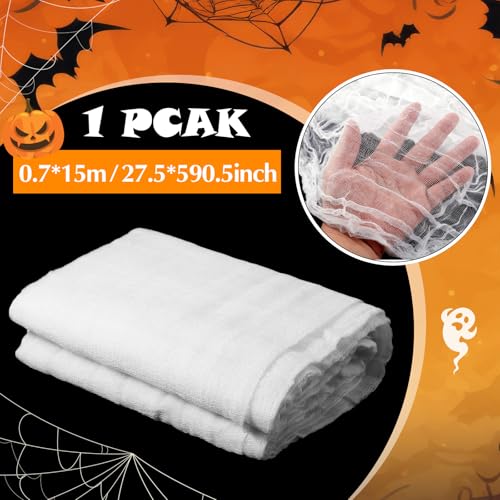 Halloween Cheese cloth 29.92 x 590.55 Inch White Cheesecloth Roll for Crafts Large Cotton Muslin Gauze Fabric for Halloween Outdoor & Indoor Spooky Decoration