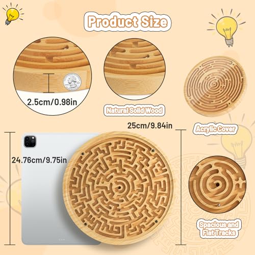 Wooden Labyrinth Board Game with Two Versions of Upgraded Circular Marble Maze with Two