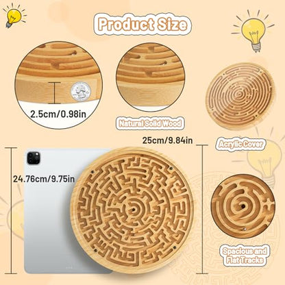 Wooden Labyrinth Board Game with Two Versions of Upgraded Circular Marble Maze with Two