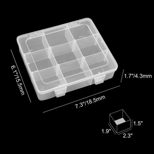 9 Grids 2 Pack Plastic Storage Compartment Organizer Container with Adjustable Dividers for Crafts, Earrings, Screws, Nail, Pins and More (2)