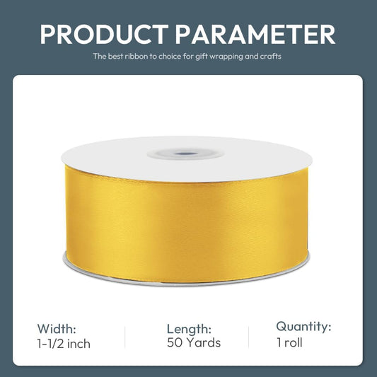 KMER LIFE 1-1/2" Wide x 50 Yards Yellow Satin Ribbon - Perfect for Wedding Decor, Wreath, Crafts, Gift Wrapping & Other Projects - Crafty Corner