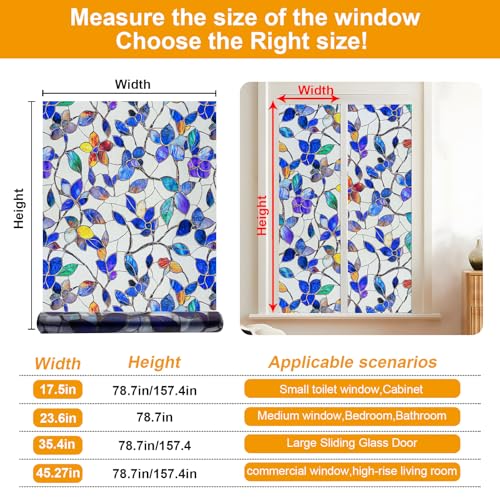 Colorful Leaf Static Cling Window Film Frosted Stained Glass Privacy Anti