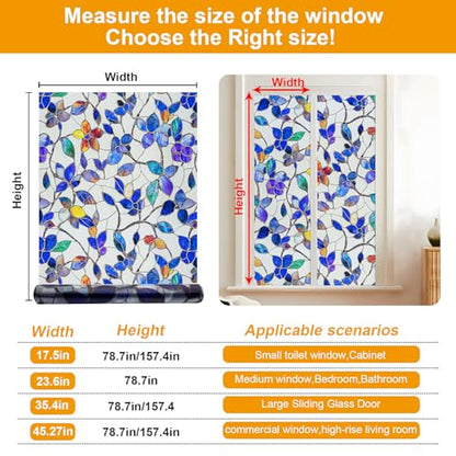 Colorful Leaf Static Cling Window Film Frosted Stained Glass Privacy Anti