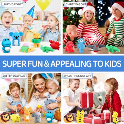 36Pcs Animal Erasers Kids Desk Pets Pencil Erasers 3D Puzzle Bulk Mini Animal Eraser Toys Fun Cute Eraser for Classroom Rewards (36 Count)
